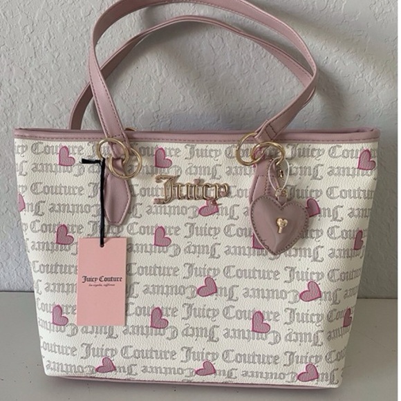 Juicy Couture Handbags - Juicy Couture Heart Print Tote in Pink and Cream